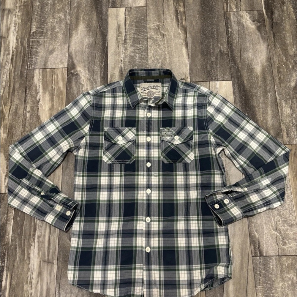Men’s Superdry Washbasket Plaid Long Sleeve Button Up Shirt L
